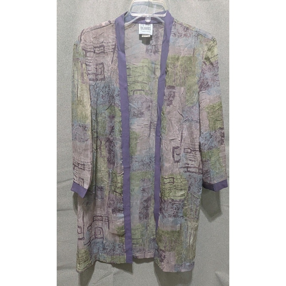 R & M Richards Jacket Women Size 14 Purple Multi Excellent Crinkle Open Front